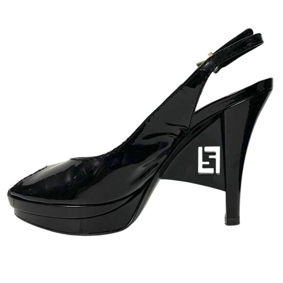 FENDI Patent Leather Slingback Logo Heel Peeptoe Sandals 37 - Picture 6 of 16